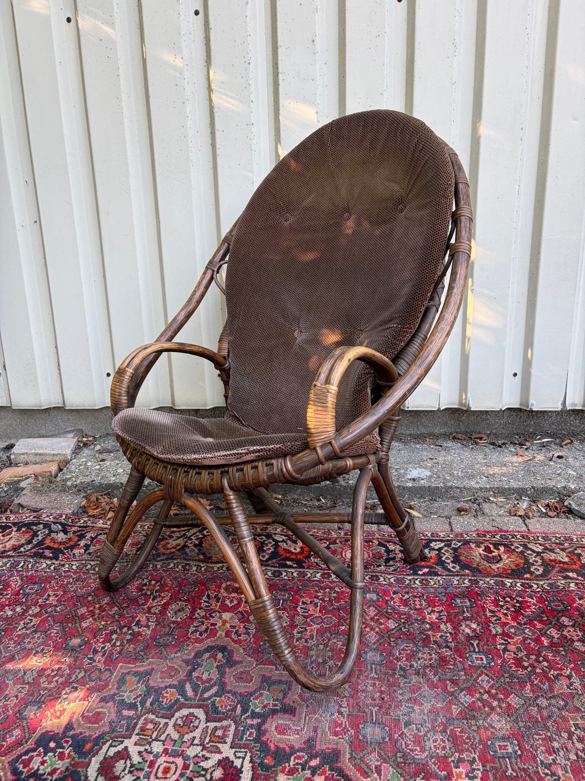 Vintage Rotan Fauteuil met Kussen, Ophalen, Gebruikt, Bruin, Riet of Rotan