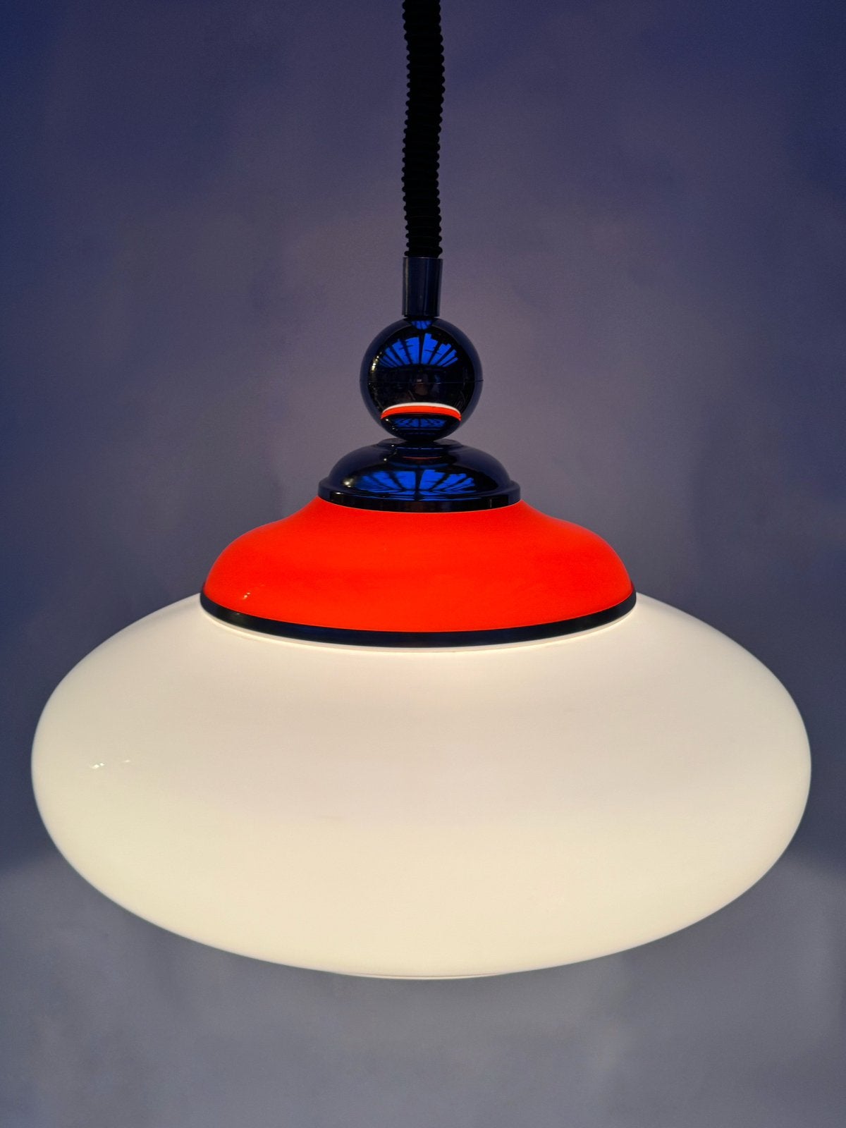 Vintage Space Age Wit Oranje Hanglamp, Verstelbaar MCM, Zo goed als nieuw, Vintage space age, Metaal, E27 (groot)