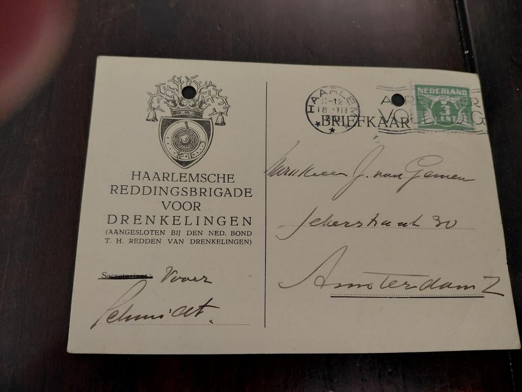 Briefkaart HAARLEMSCHE REDDINGSBRIGADE VOOR DRENKELINGEN1940, Ophalen of Verzenden, Briefkaart