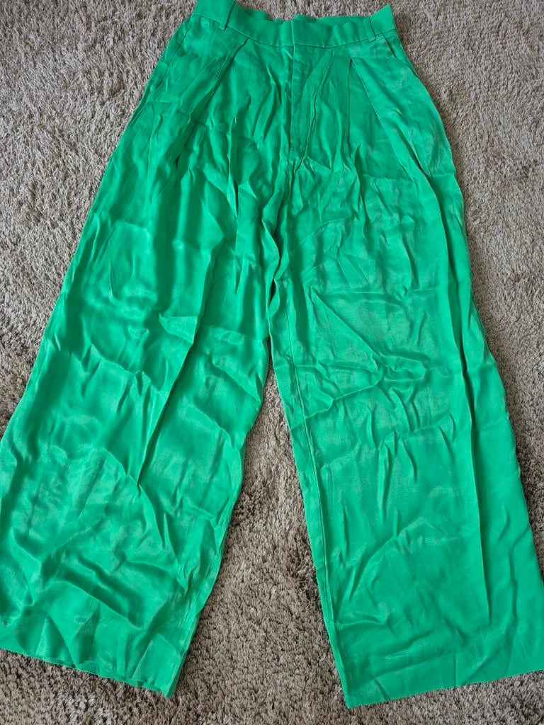 Zara Groene Wijde Broek Maat S, Zara, Ophalen of Verzenden, Zo goed als nieuw, Maat 36 (S)