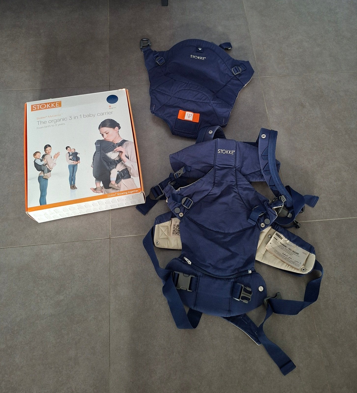 Stokke MyCarrier Organic 3-in-1 Draagzak - Donkerblauw, Overige merken, Ophalen of Verzenden, Zo goed als nieuw, Buik, Rug of Zij
