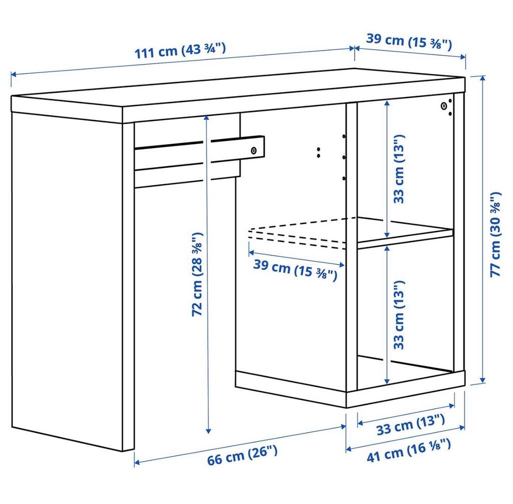 IKEA Kallax bureau met vitrinedeur en lades, Spaanplaat of MDF, Ophalen of Verzenden, 111 cm, IKEA