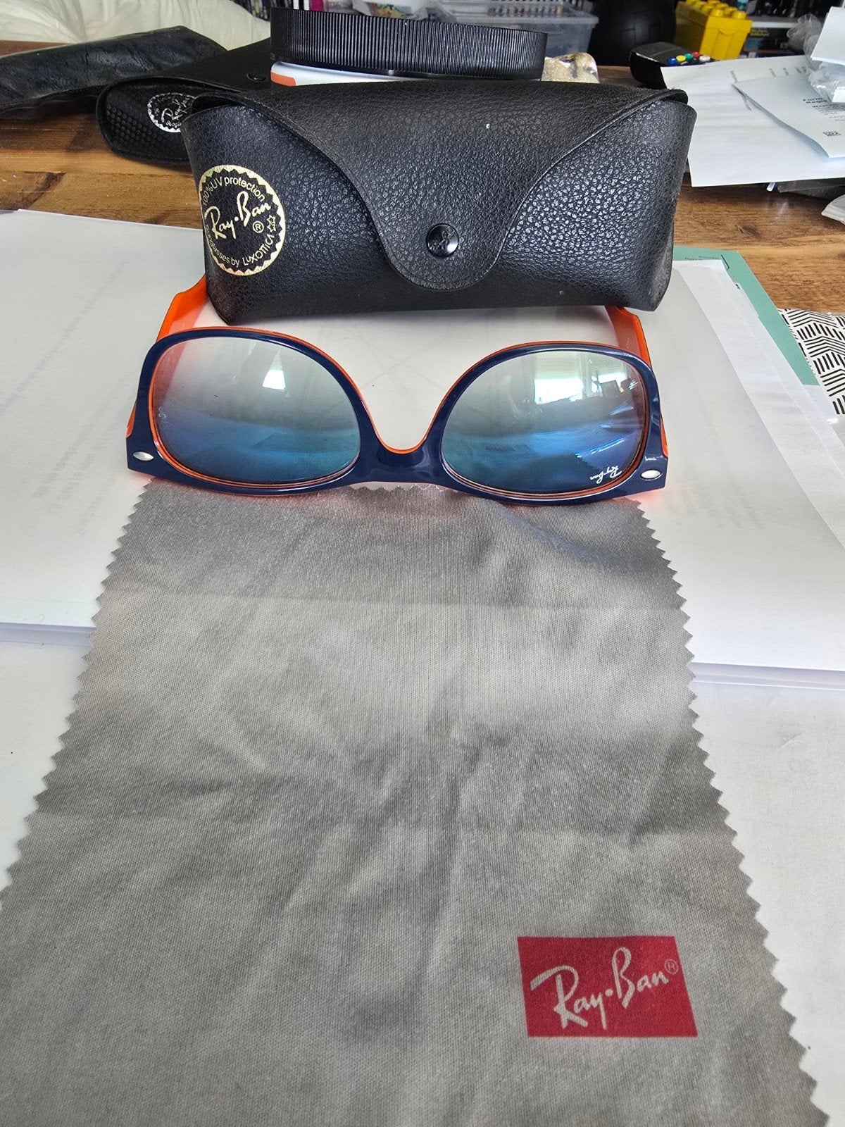 Ray-Ban New Wayfarer Zonnebril Oranje/Blauw -  Als nie, Ophalen, Zonnebril, Oranje, Zo goed als nieuw
