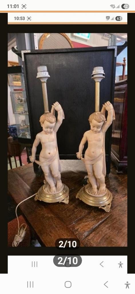 Stel antieke porseleinen engelen lampen, Antiek en Kunst, Ophalen