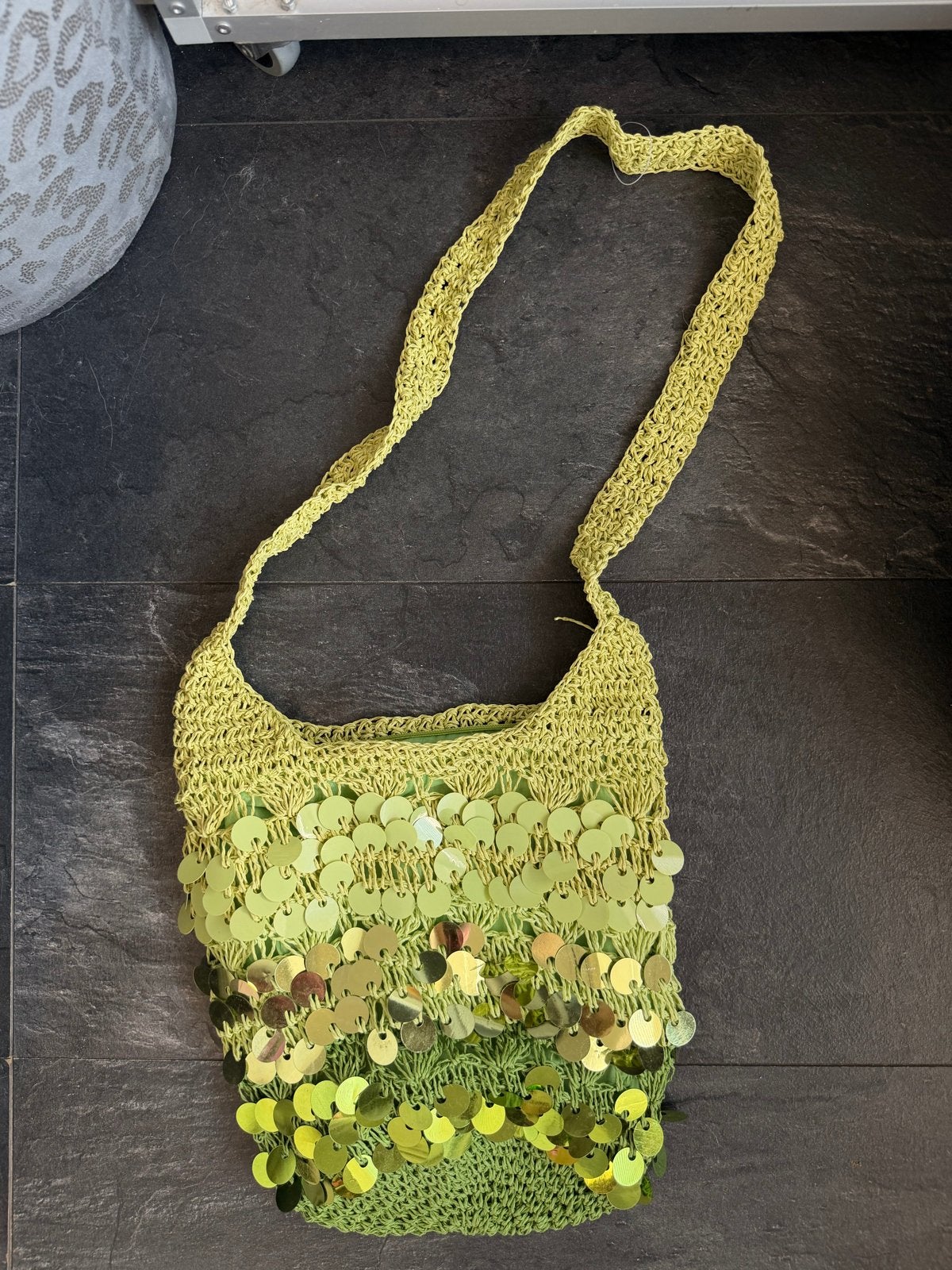 Y2K Boho schoudertas groen met pailletten, Ophalen of Verzenden, Gebruikt, Groen, Schoudertasje