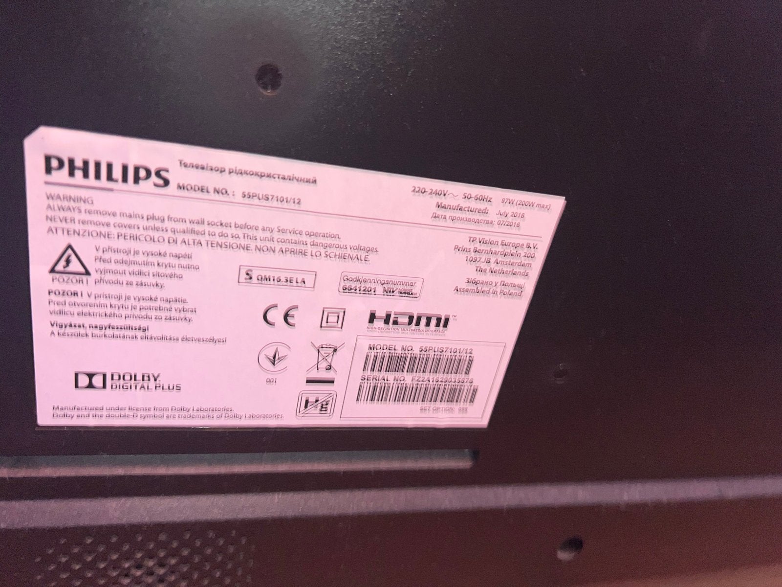 Philips TV (55PFL7012) met zwart beeld - voor onderdelen, Ophalen, Philips, LED, Smart TV