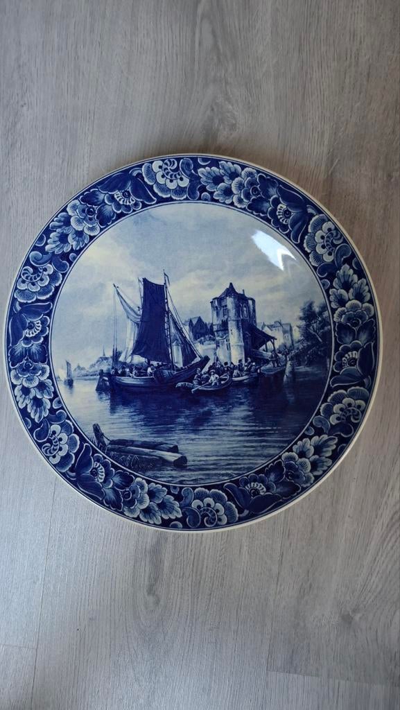 Delftsblauw bord met boten., Antiek en Kunst, Ophalen