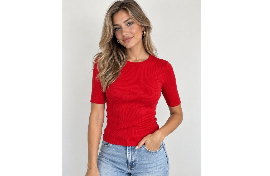 Loavies Basic Shirt Shirtje Top Topje Rood Licht geribt, XS, Kleding | Dames, Ophalen of Verzenden, Korte mouw, Maat 34 (XS) of kleiner