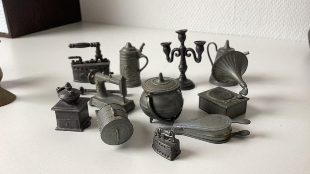 Verschillende tinnen miniatuurtjes, koperen minatuurtjes, Ophalen of Verzenden