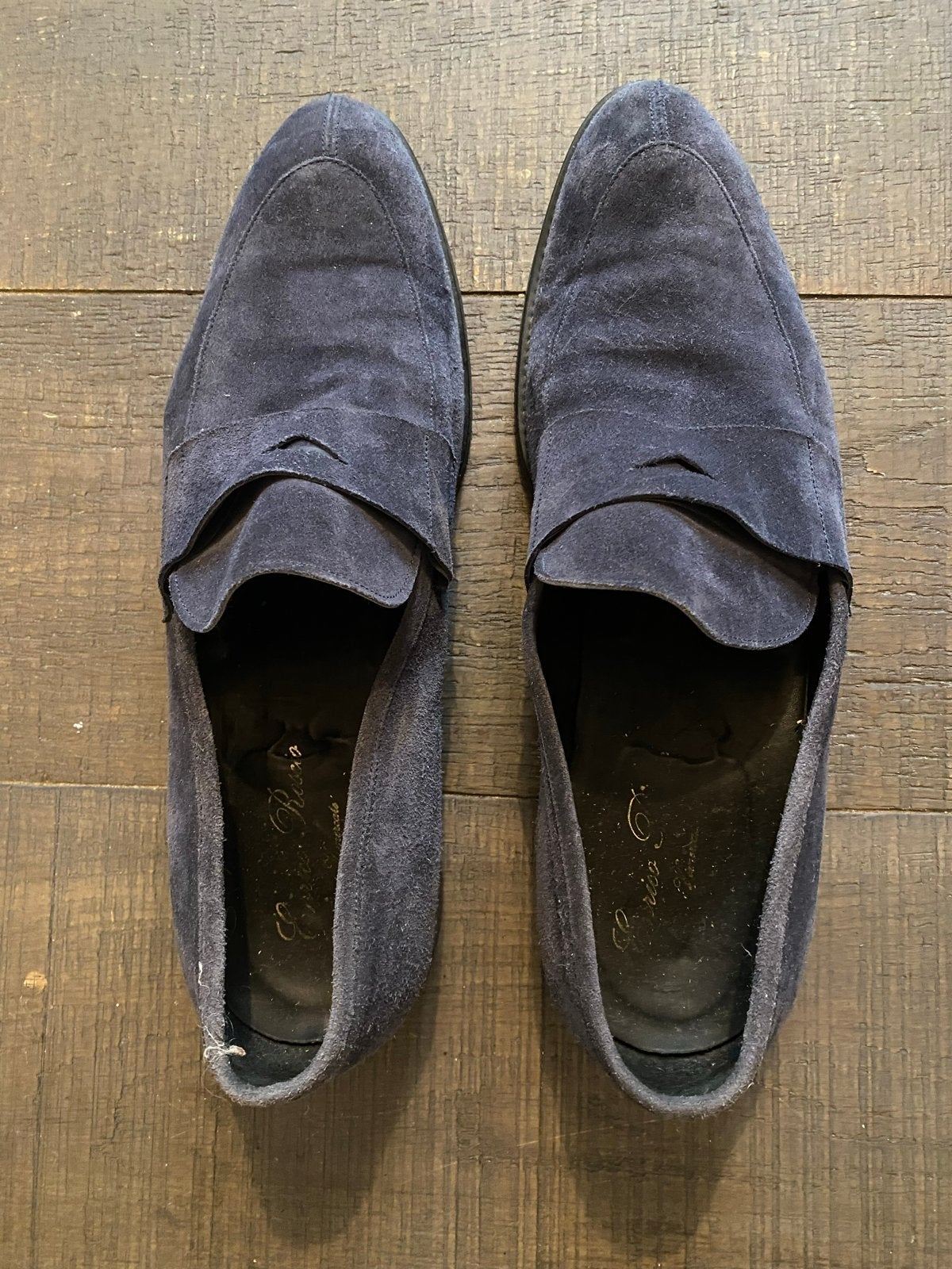 Donkerblauwe Enrico Roscio suède loafers - Maat 43, Loafers, Blauw, Ophalen of Verzenden, Gedragen