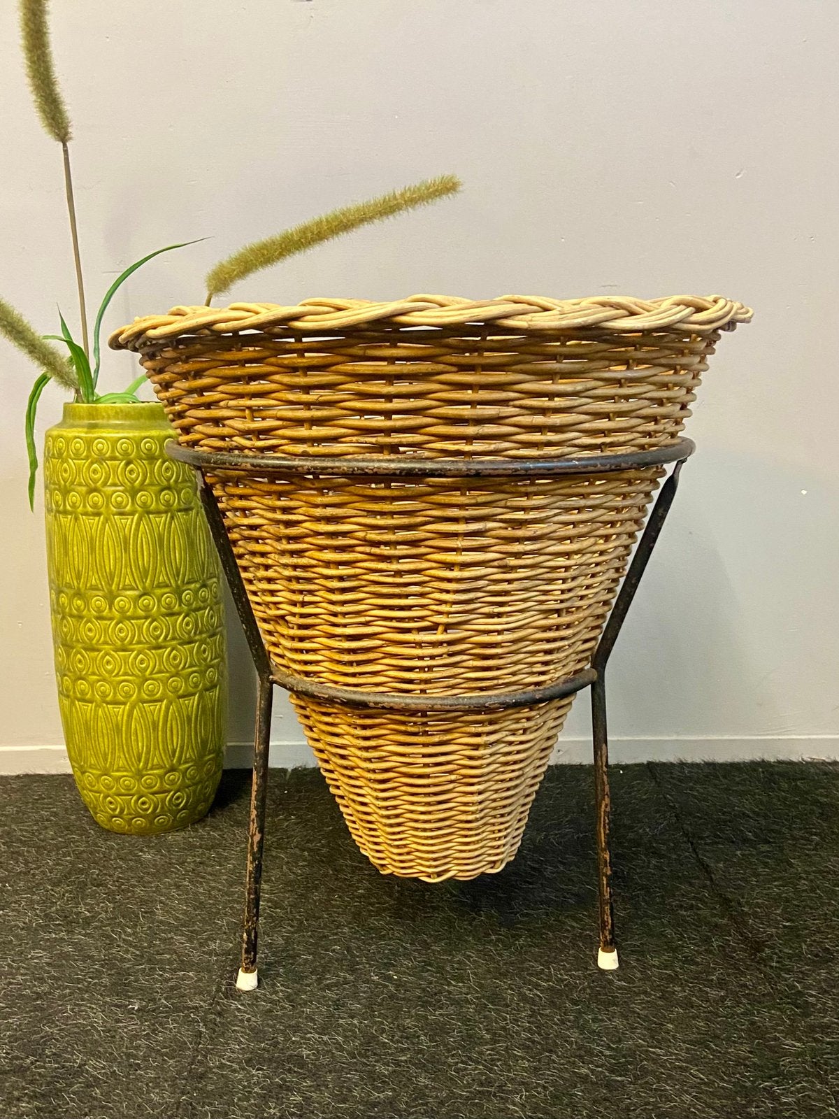 Vintage rotan Rohé winkelmand retro bloemenmand jaren 60/70, Ophalen, Gebruikt, Minder dan 30 cm, Balkon