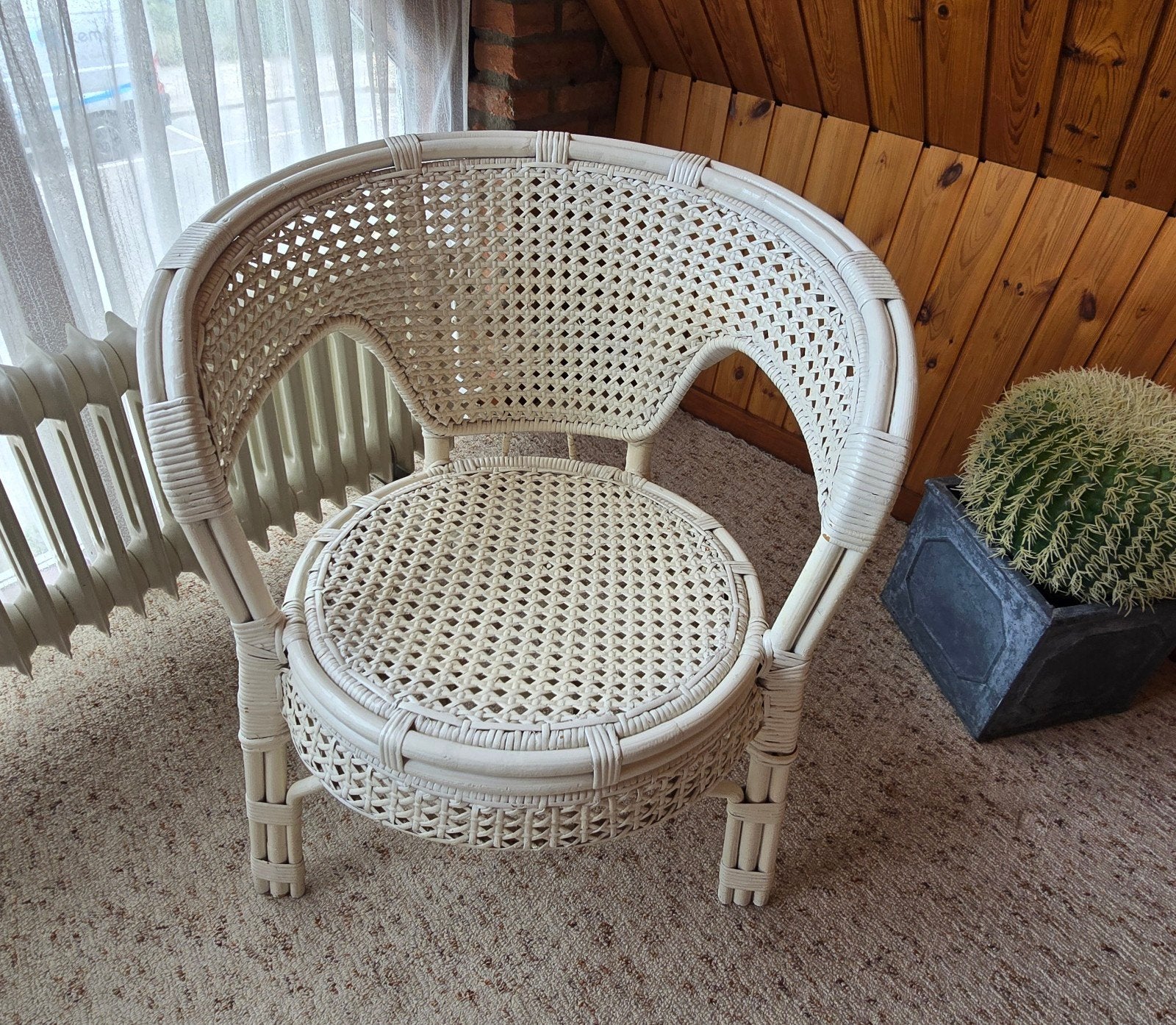 Retro Witte Rotan Stoel met Kussens, Ophalen