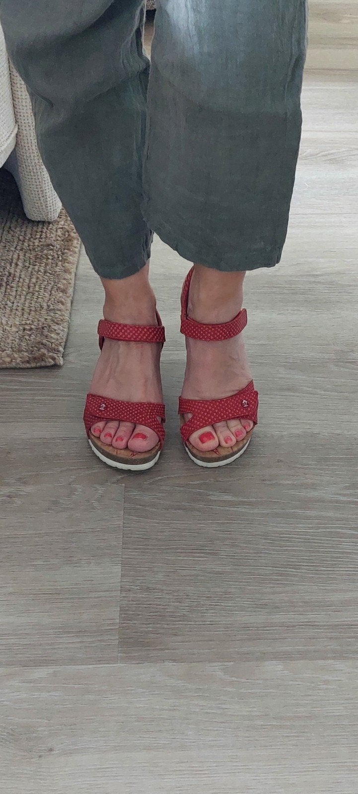 Panama Jack wedge sandalen. Rood. Leer. Maat 36., Panama Jack, Gedragen, Rood, Sandalen of Muiltjes