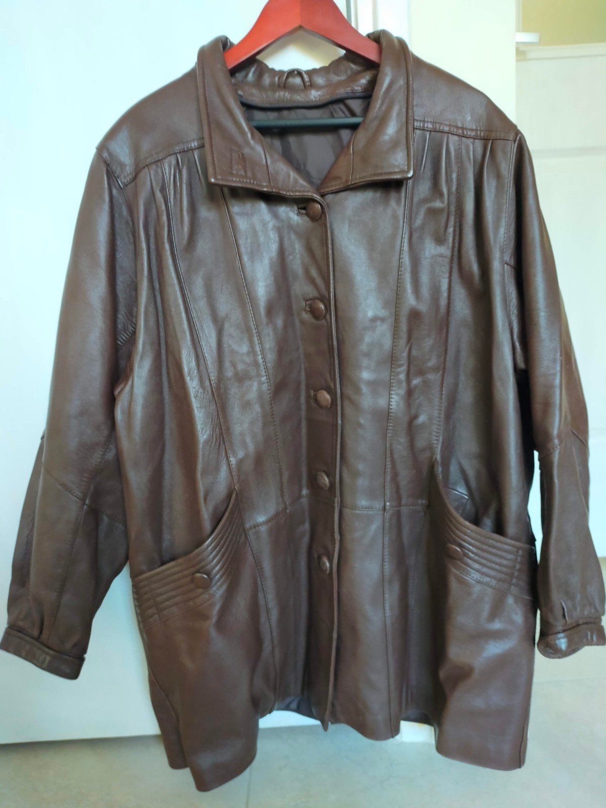 VINTAGE LEATHER JAS MANTEL RETRO XL L LEER, Bruin, Ophalen of Verzenden, Vintage, Jas of Mantel