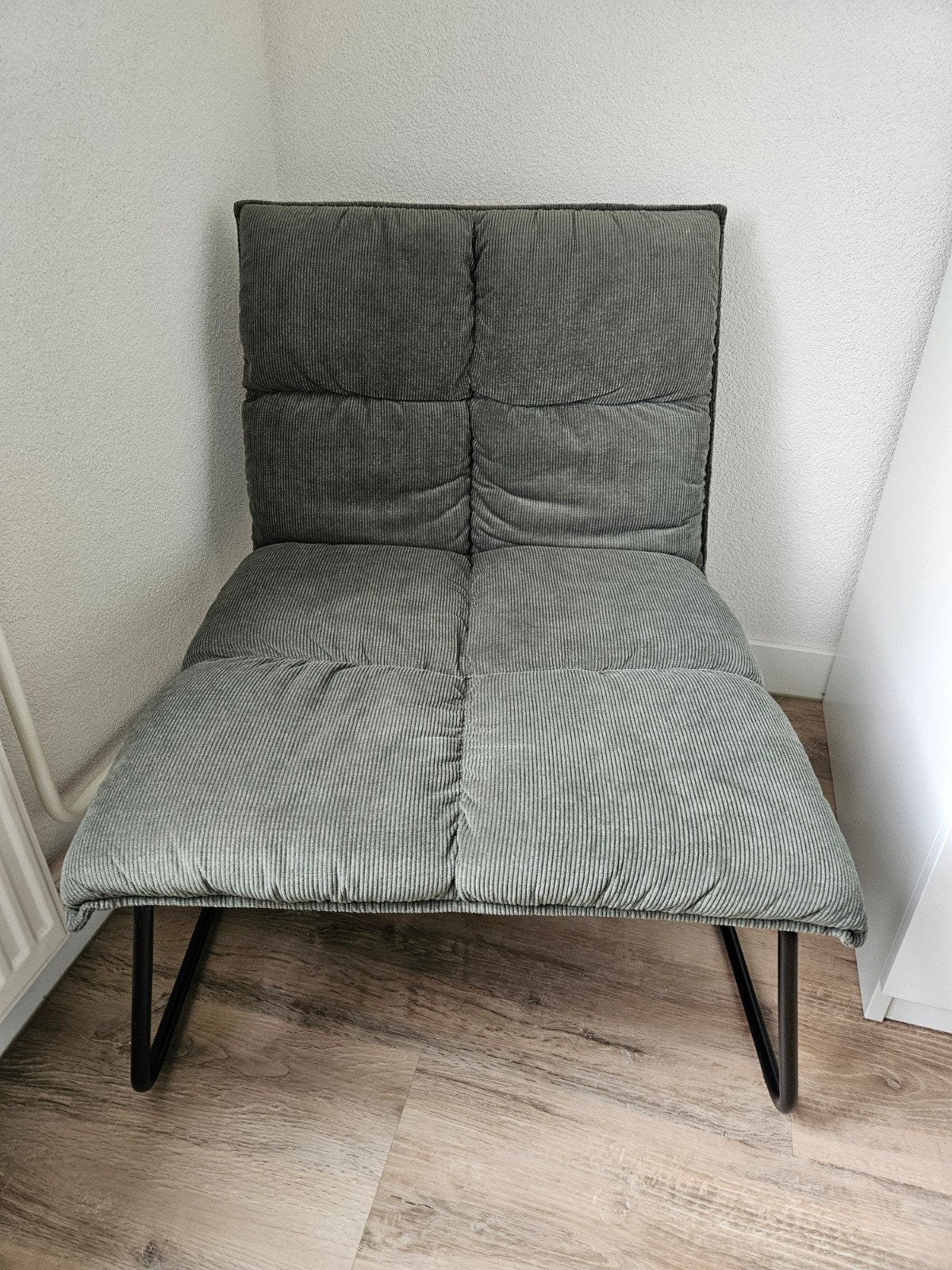 Fauteuil stoel ribstof Groen, Huis en Inrichting, Stoelen, Ophalen, Overige kleuren, Modern, Lounge, Zo goed als nieuw