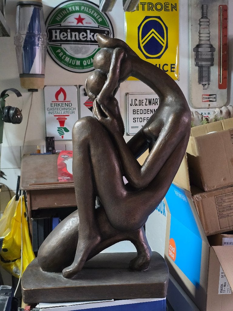 Bronskleurig Moeder met Kind beeld, Kunststof, Beeld, Goud, 50 - 100 cm