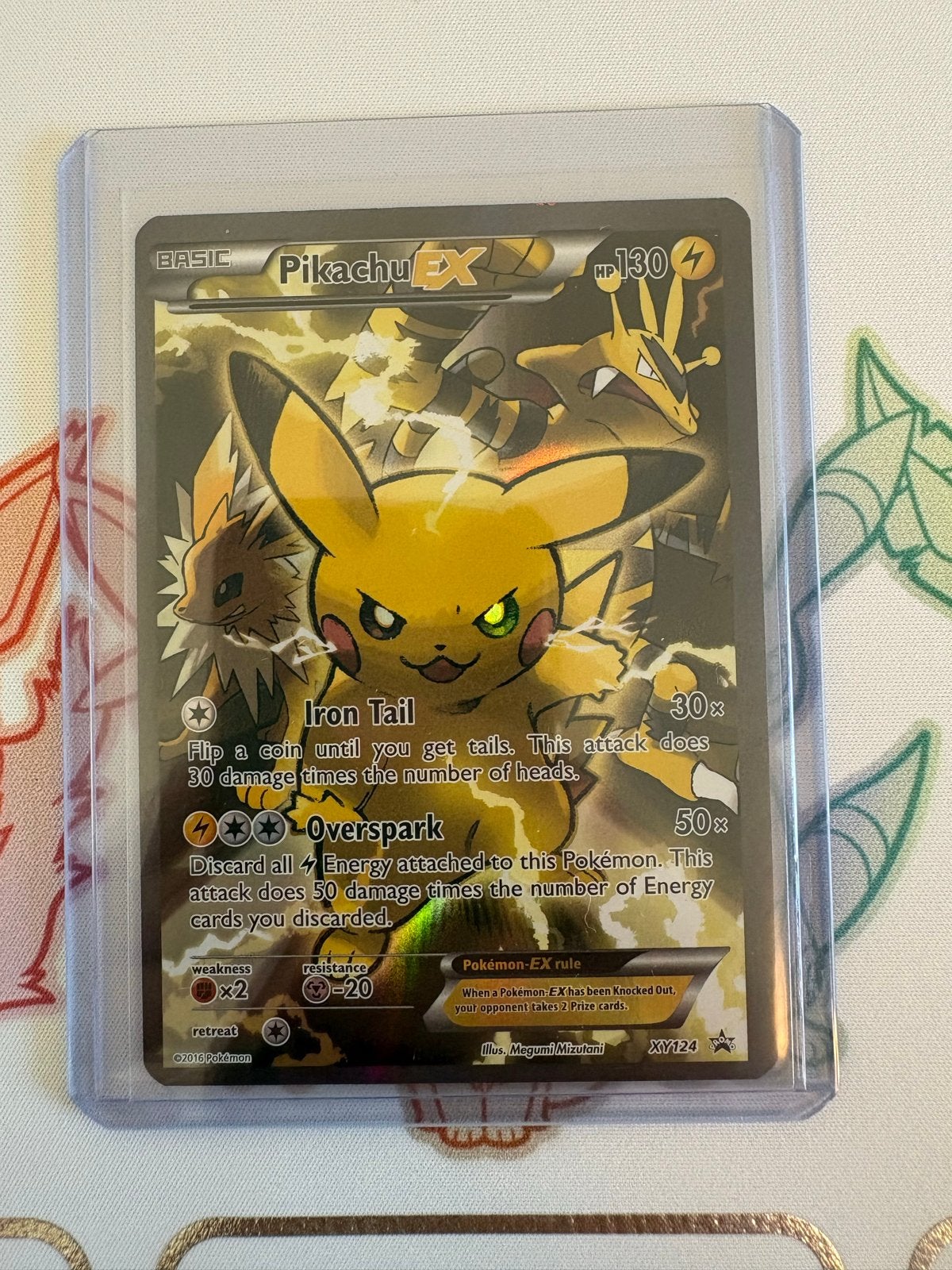 Pikachu EX XY124 Promo Full Art Pokémon Kaart, Ophalen of Verzenden, Zo goed als nieuw, Losse kaart, Foil