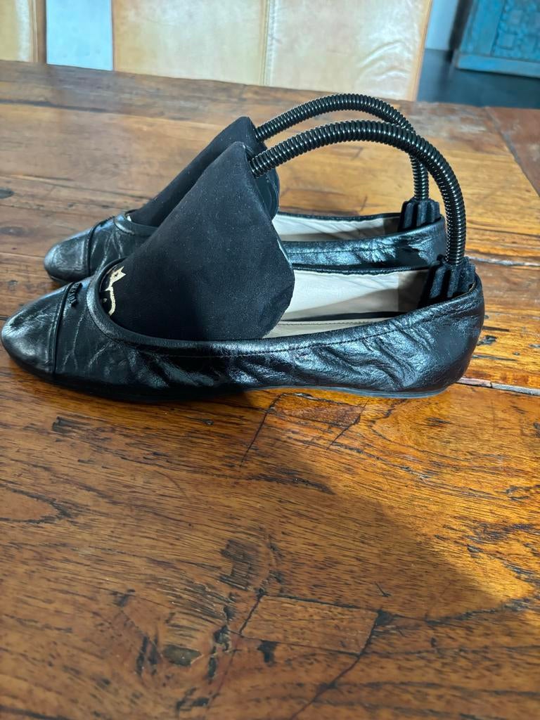 Vintage Prada Ballerina's Maat 38 Zwart Leer, Verzenden, Gedragen, Zwart, Ballerina's