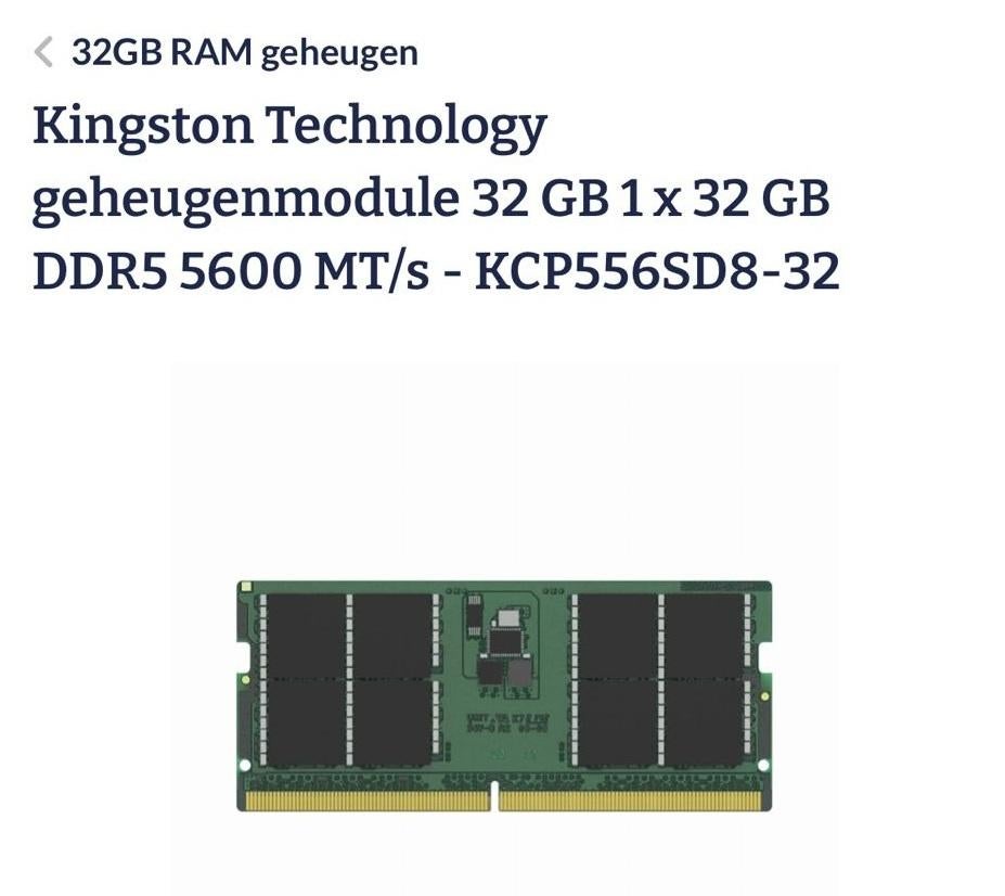 64GB DDR5 (set van  2 x 32GB) 5600MHz Kingston, Computers en Software, RAM geheugen, Nieuw, Ophalen of Verzenden, DDR5, 64 GB
