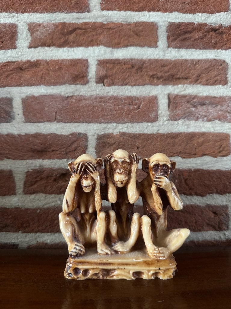 Retro ‘horen + zien + zwijgen’ aapjes, Ophalen of Verzenden, Gebruikt, Dier