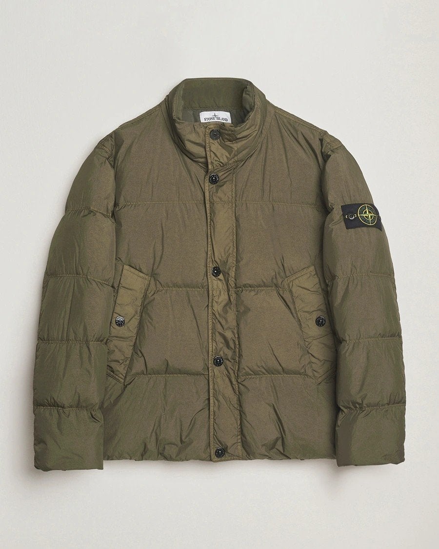 Stone Island Crinkle Reps Down Jacket Militair Groen XL, Ophalen, Maat 56/58 (XL), Stone Island, Gedragen