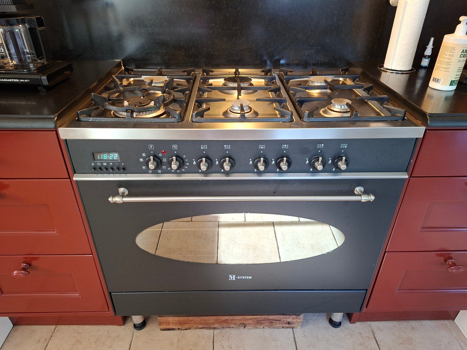 M-System gasfornuis PRF 960, Ophalen, 60 cm of meer, Gas, Vrijstaand