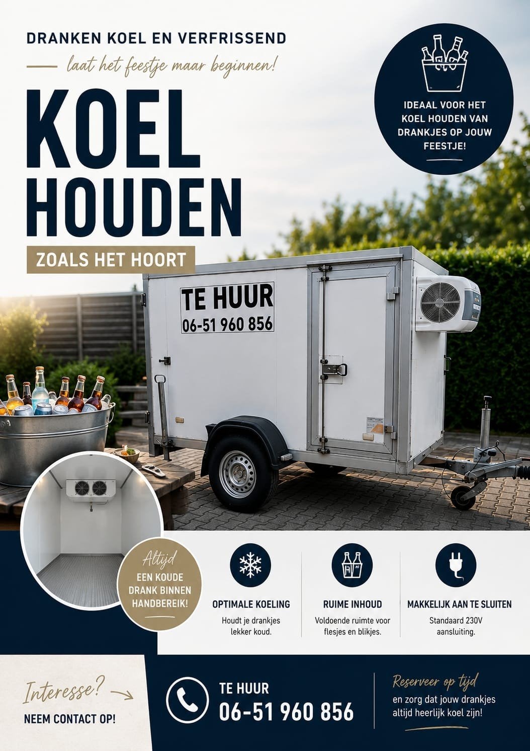 Koelwagen te huur voor feesten en evenementen, Ophalen, Zonder vriesvak, 120 tot 140 cm, 200 liter of meer