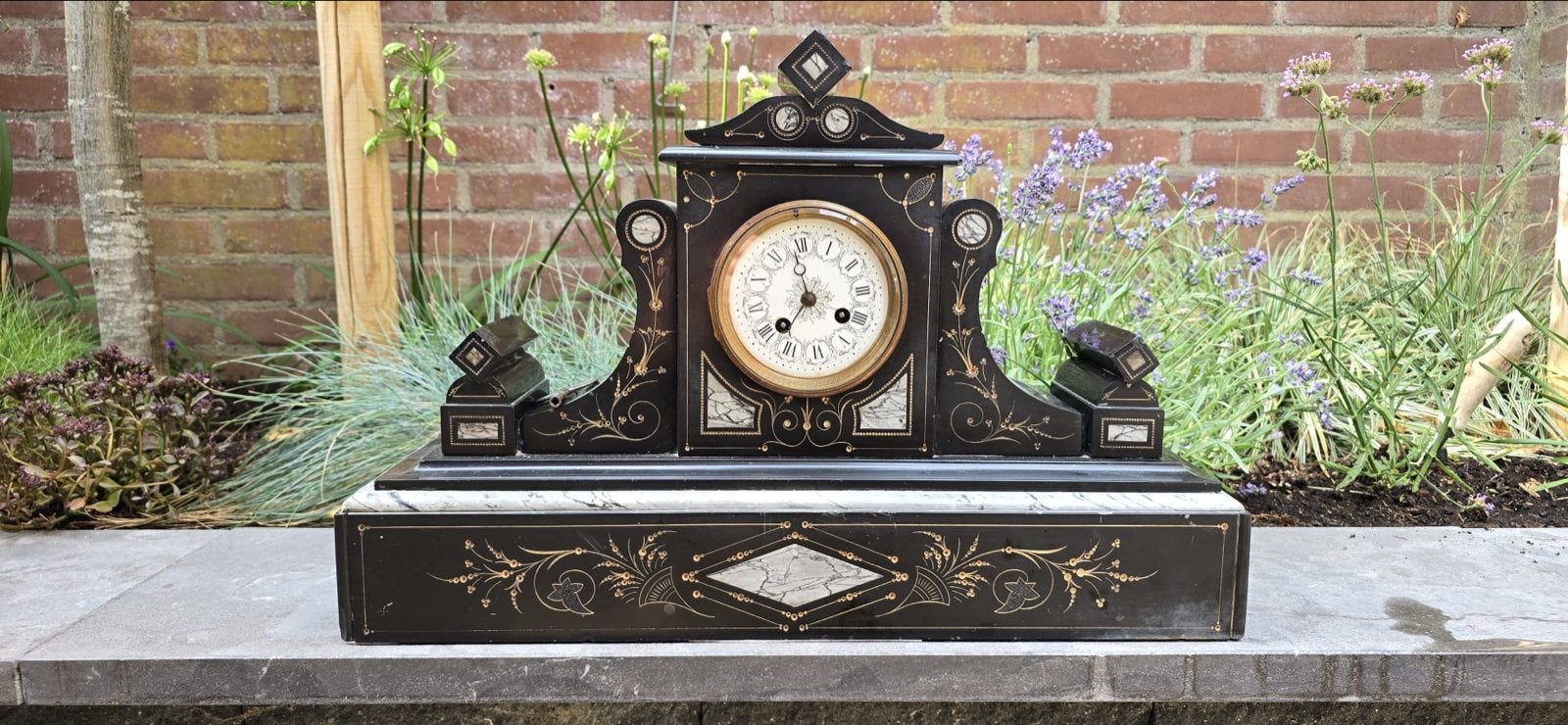 Antieke Franse pendule klok met marmeren basis, Ophalen