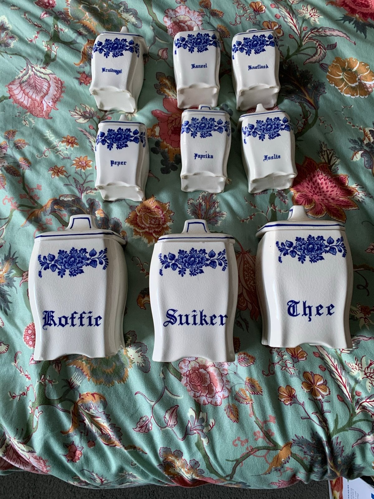 Vintage Delfts Blauw Keukenset: Koffie, Thee, Suiker & Kruid, Ophalen of Verzenden
