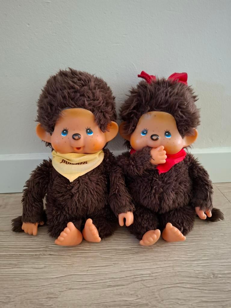 2 originele Monchhichi aapjes - Vintage knuffels, Kinderen en Baby's, Speelgoed | Knuffels en Pluche, Gebruikt, Overige merken
