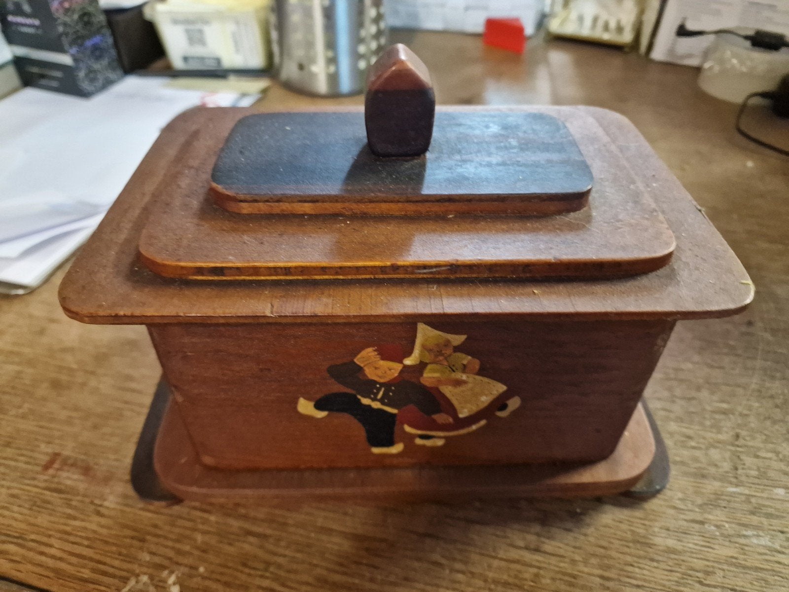 Vintage Houten Sokkenstopkistje met Garen, Ophalen, Gebruikt, Garen of Naald(en)