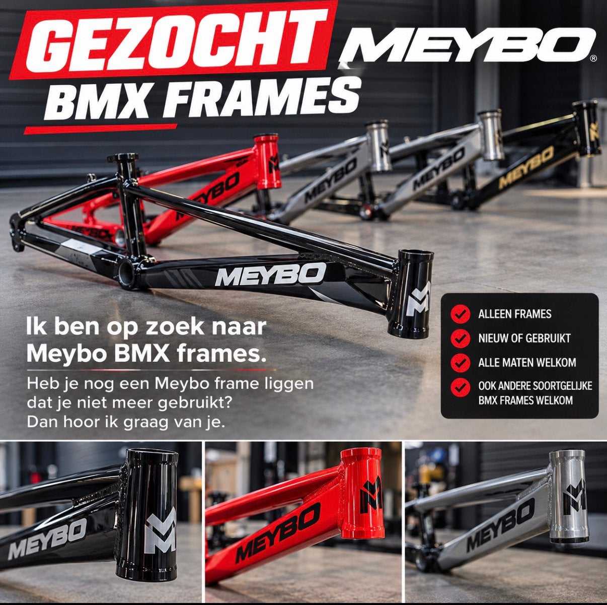 GEZOCHT: MEYBO BMX FRAMES, Ophalen of Verzenden, Gebruikt, Aluminium, 16 tot 20 inch