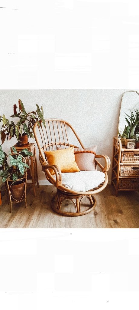 Vintage rotan draaistoel, Gebruikt, Overige kleuren, Riet of Rotan, Ophalen of Verzenden