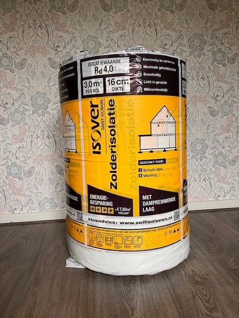 6 rollen Isover zolderisolatie voor 18 m2, 16 cm dik, RD 4.0, 12 cm of meer, Nieuw, 15 m² of meer, Glaswol