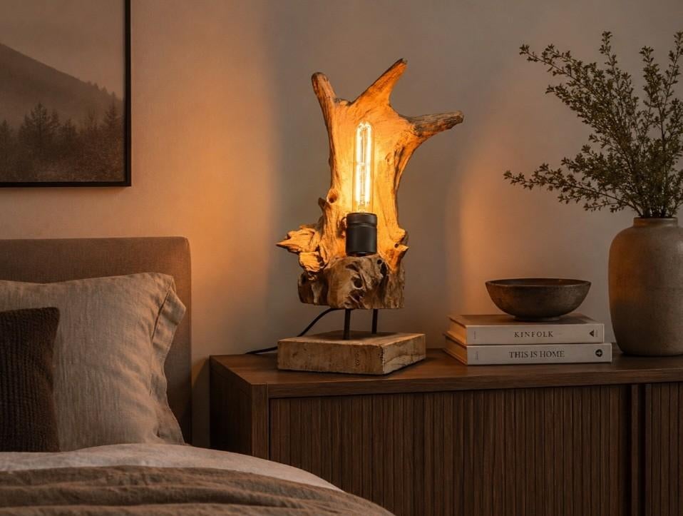 Landelijke boomstronk lamp, Ophalen of Verzenden, Nieuw, Hout