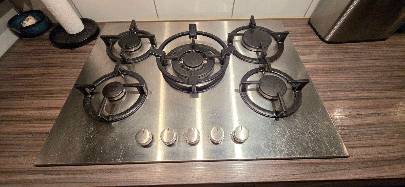 Bosch RVS Gaskookplaat 5-pits – met Wokbrander (70 cm), Gebruikt, Ophalen of Verzenden, Inbouw, Gas