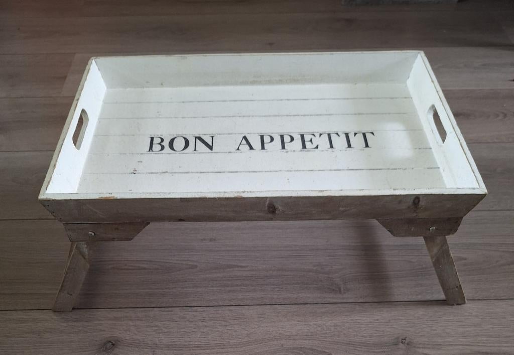 Houten bedtafel dienblad met poten Bon Appetit, Ophalen of Verzenden, Rechthoekig, Hout