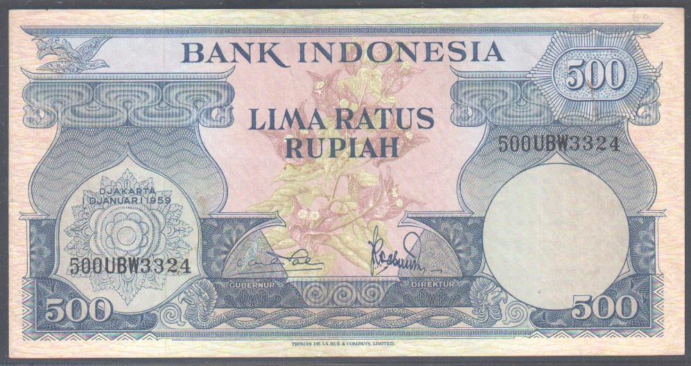Indonesia 500 Rupiah 1959 UBW, Postzegels en Munten, Verzenden, Zuidoost-Azië, Los biljet