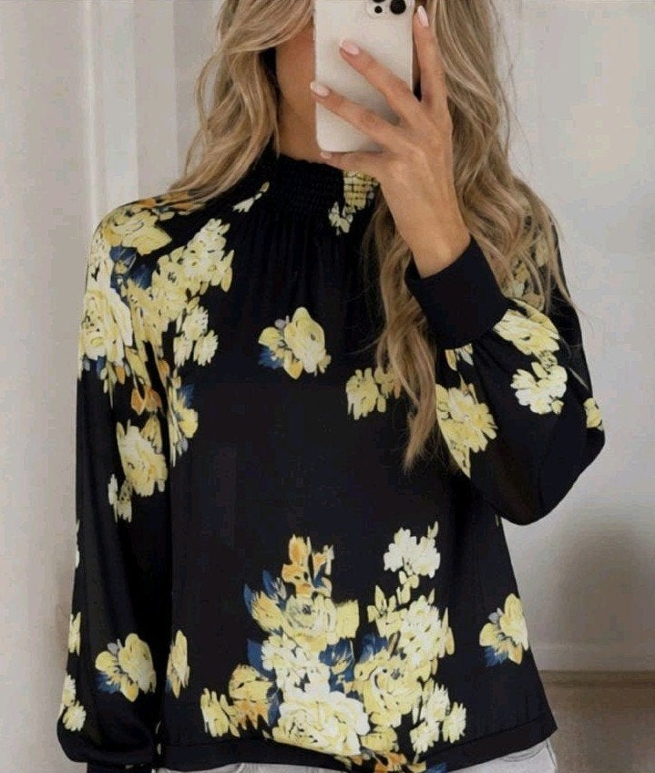 Karen Millen S/36 blouse zwart met gele bloemenprint, Karen Millen, Verzenden, Zwart, Zo goed als nieuw