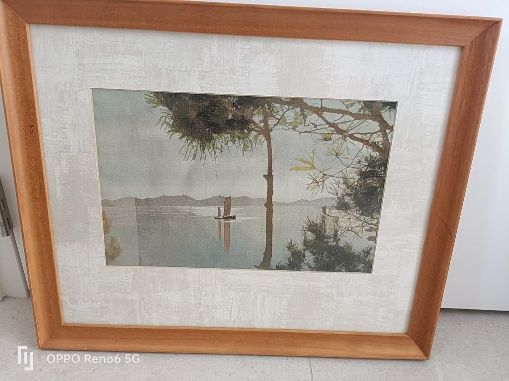 Ingelijste wanddecoratie met waterlandschap, Ophalen of Verzenden