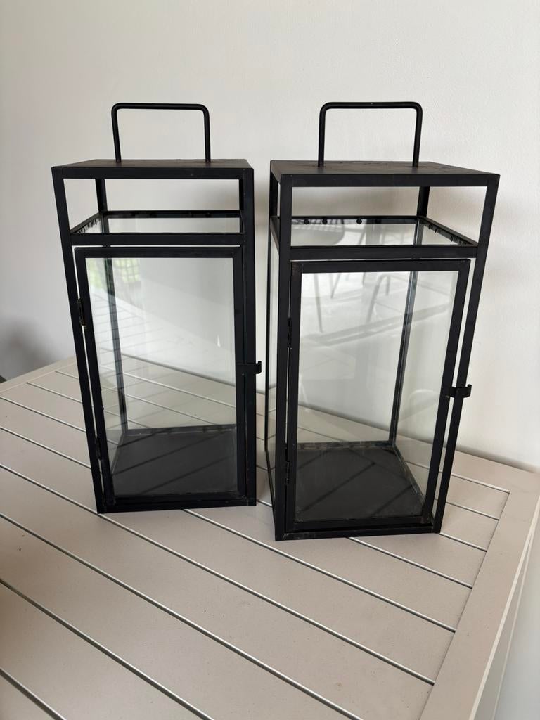 2 zwarte lantaarns, Ophalen, Gebruikt, 25 tot 50 cm, Zwart