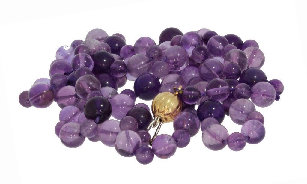 Amethist edelsteen ketting fraai 18k slot goud bol dames, Voordeelsieraden, Ophalen of Verzenden, Zo goed als nieuw, Met edelsteen