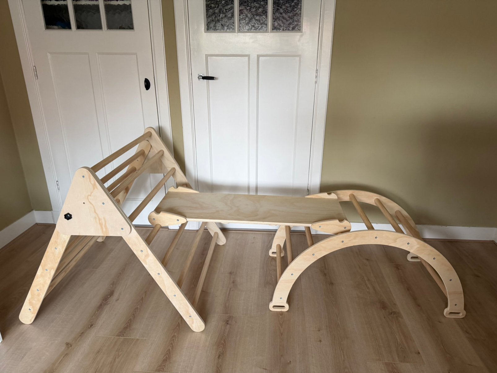 Driedelig houten montessori klimrek, Ophalen, Zo goed als nieuw