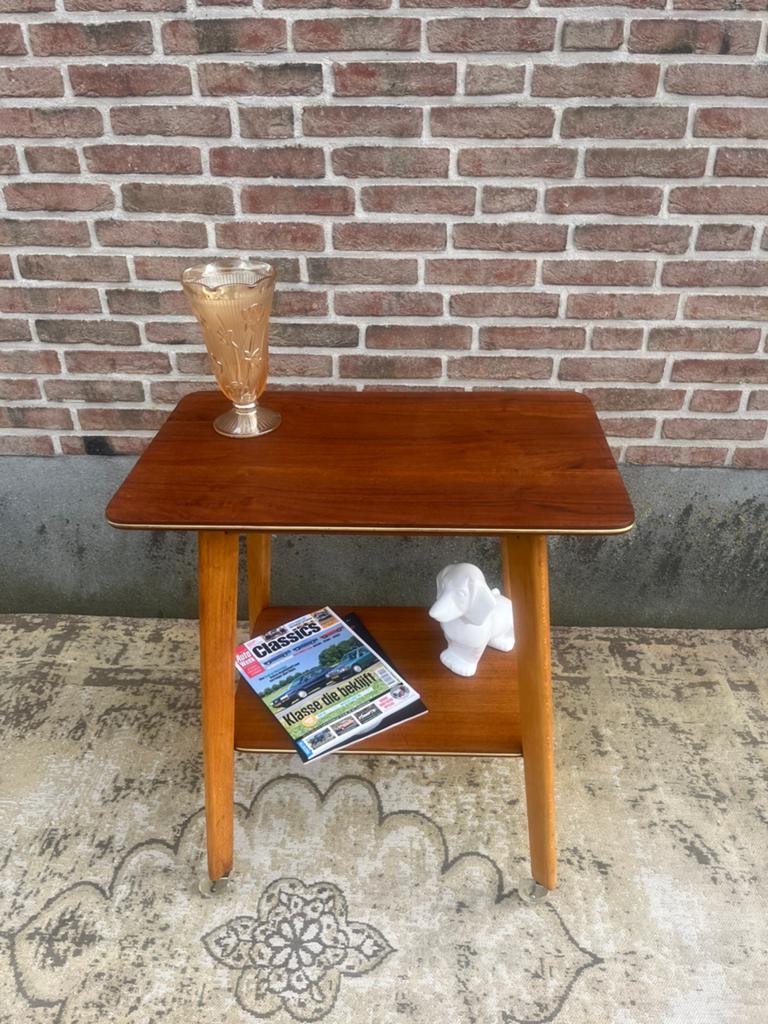 Vintage deense teak, bijzettafel trolley, side table,, Antiek en Kunst, Antiek | Meubels | Tafels, Ophalen