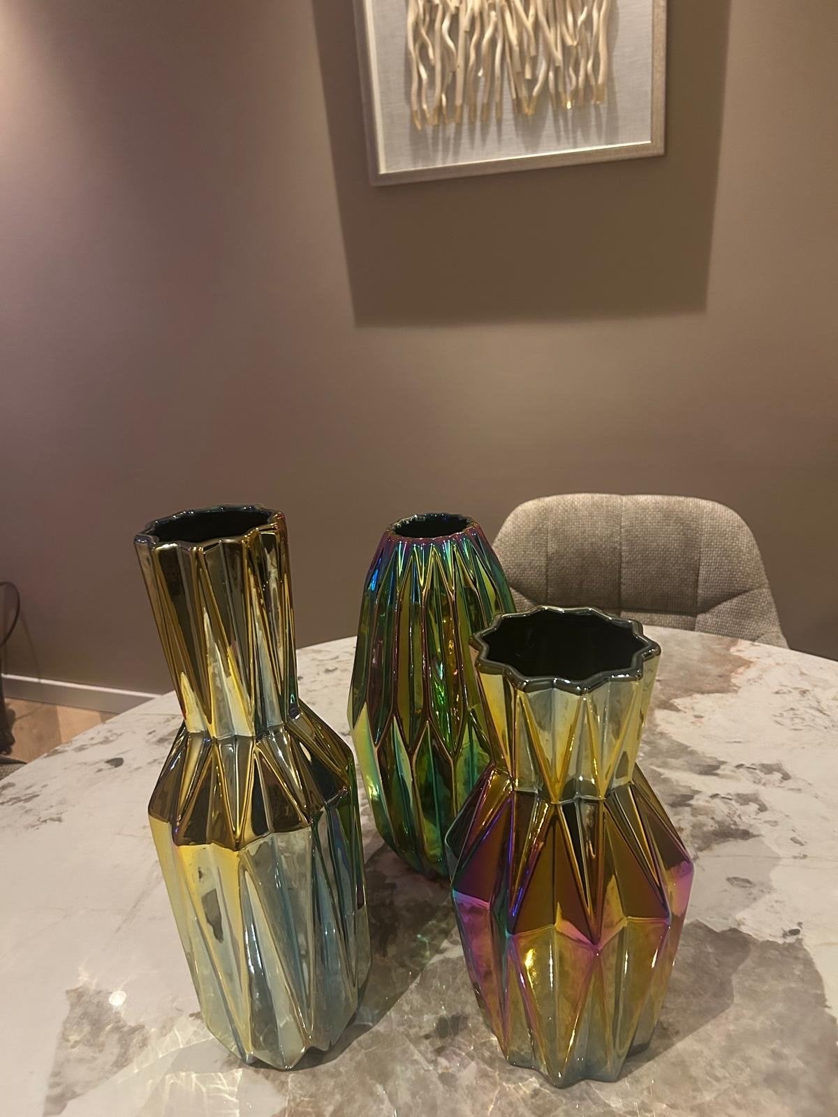 Pols Potten Vazen Set - Iriserend Design, Ophalen, Meerkleurig, Met patroon/structuur, Glas
