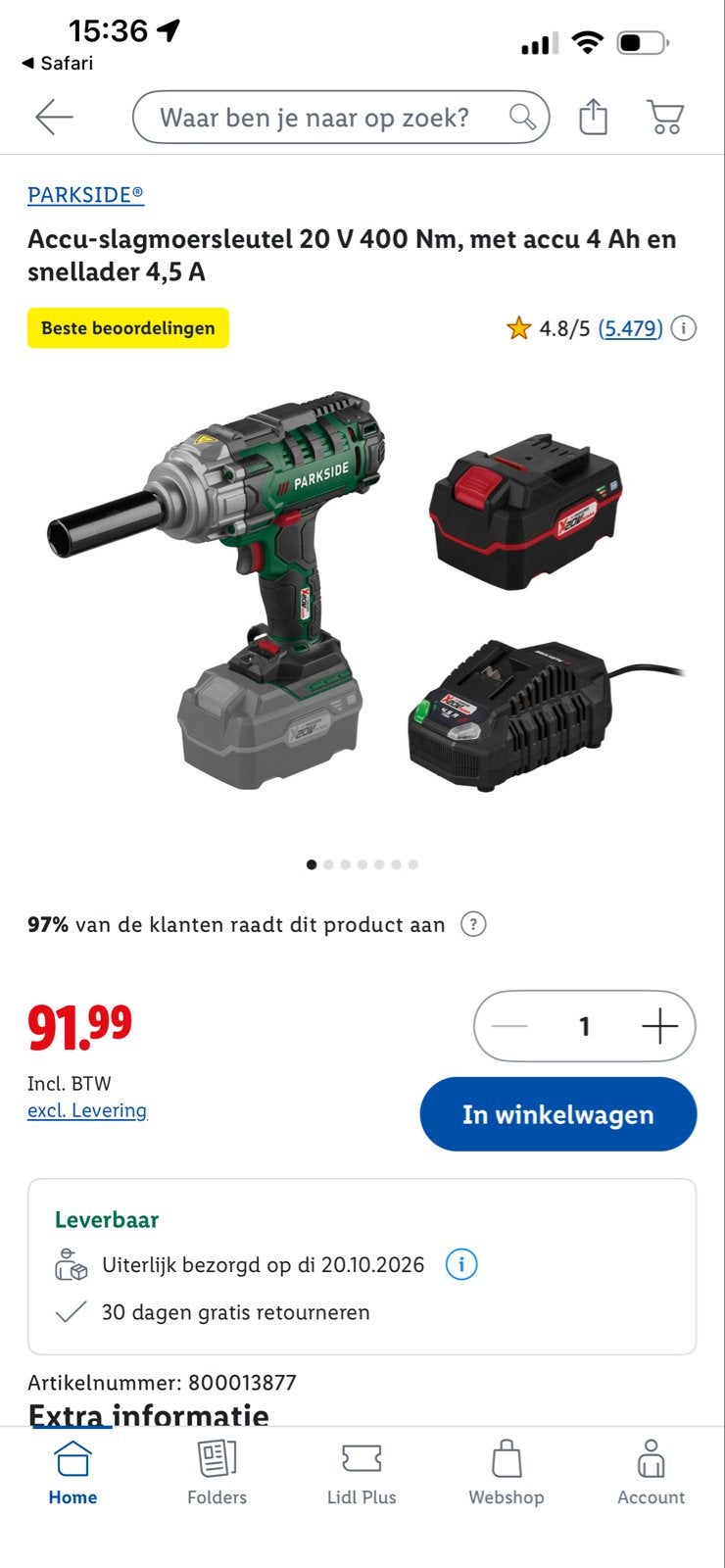 Parkside Accu-slagschroevendraaier 20V 400Nm met accu en lad, 600 watt of meer, Variabele snelheid, Nieuw, Ophalen of Verzenden