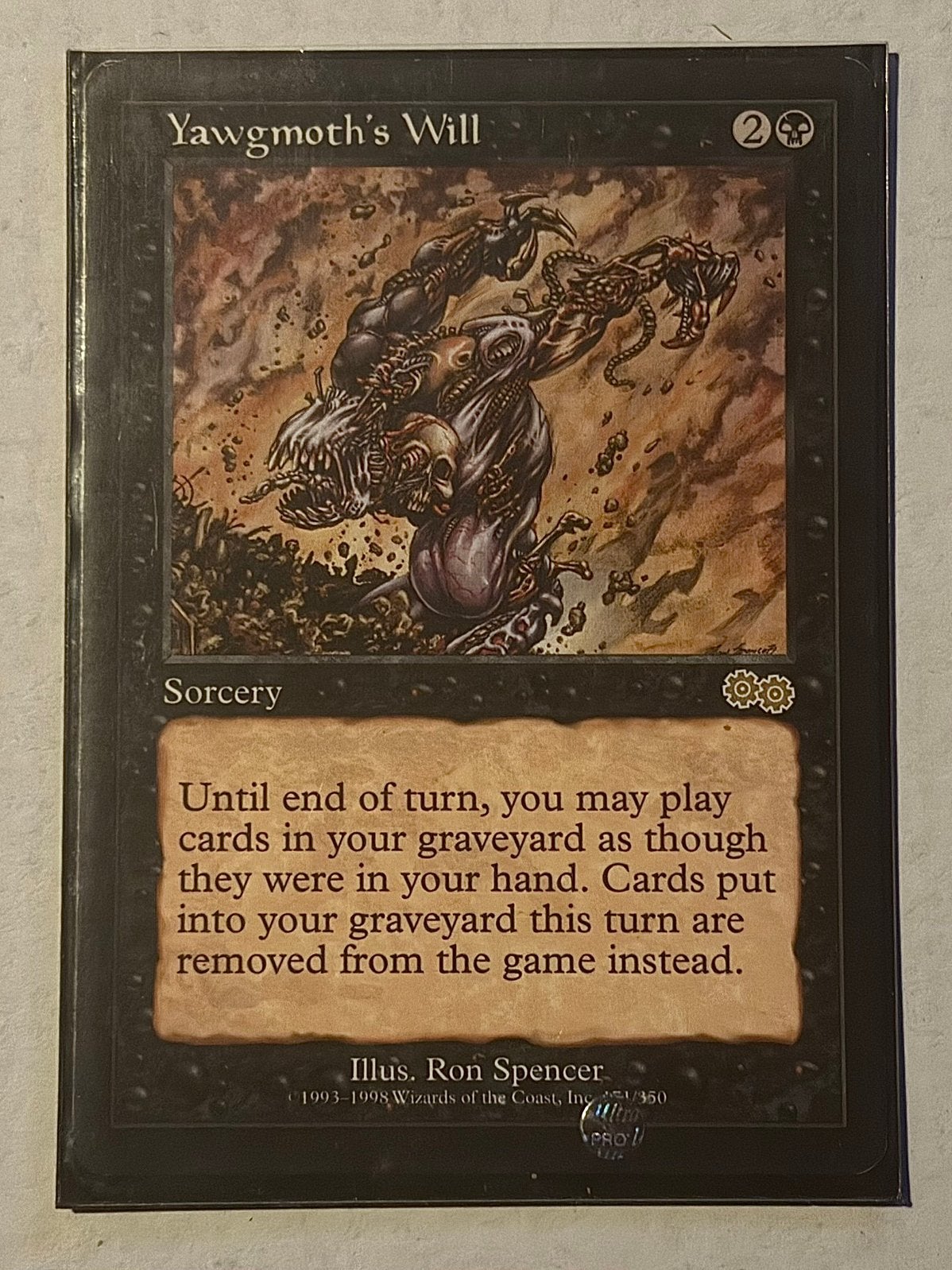 Magic: the Gathering - Yawgmoth’s Will - Urza’s Saga, Ophalen of Verzenden, Zo goed als nieuw, Losse kaart