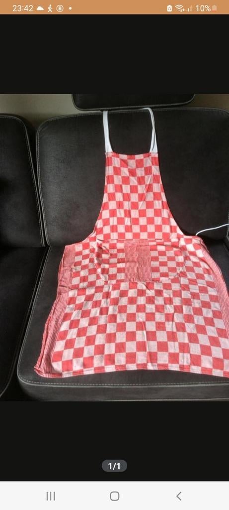 Rood-wit geblokt schort van vintage stof., Ophalen of Verzenden