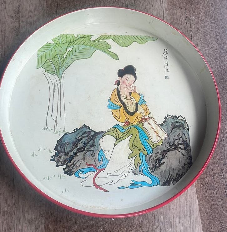 Vintage blikken dienblad Chinees- jaren ‘70, Verzenden, Gebruikt, Overige