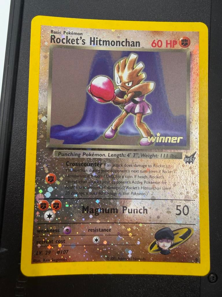 Rocket's Hitmonchan Winner Promo Pokémon Kaart, Ophalen of Verzenden, Gebruikt, Losse kaart, Foil